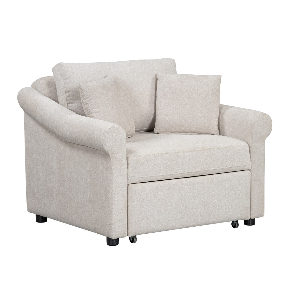 Chenille Convertible Sleeper Chair with Adjustable Backrest, 3 IN 1 Lounger Chair Turns Into Bed, Single Bed for Living Room