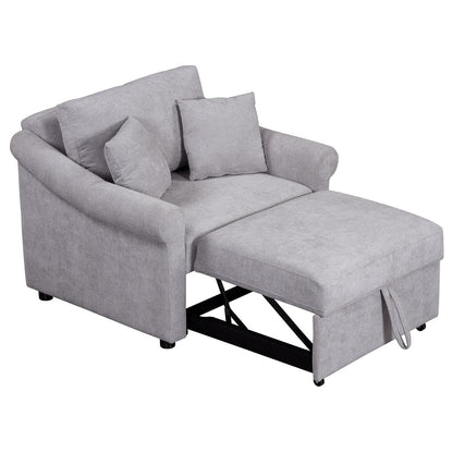 Chenille Convertible Sleeper Chair with Adjustable Backrest, 3 IN 1 Lounger Chair Turns Into Bed, Single Bed for Living Room