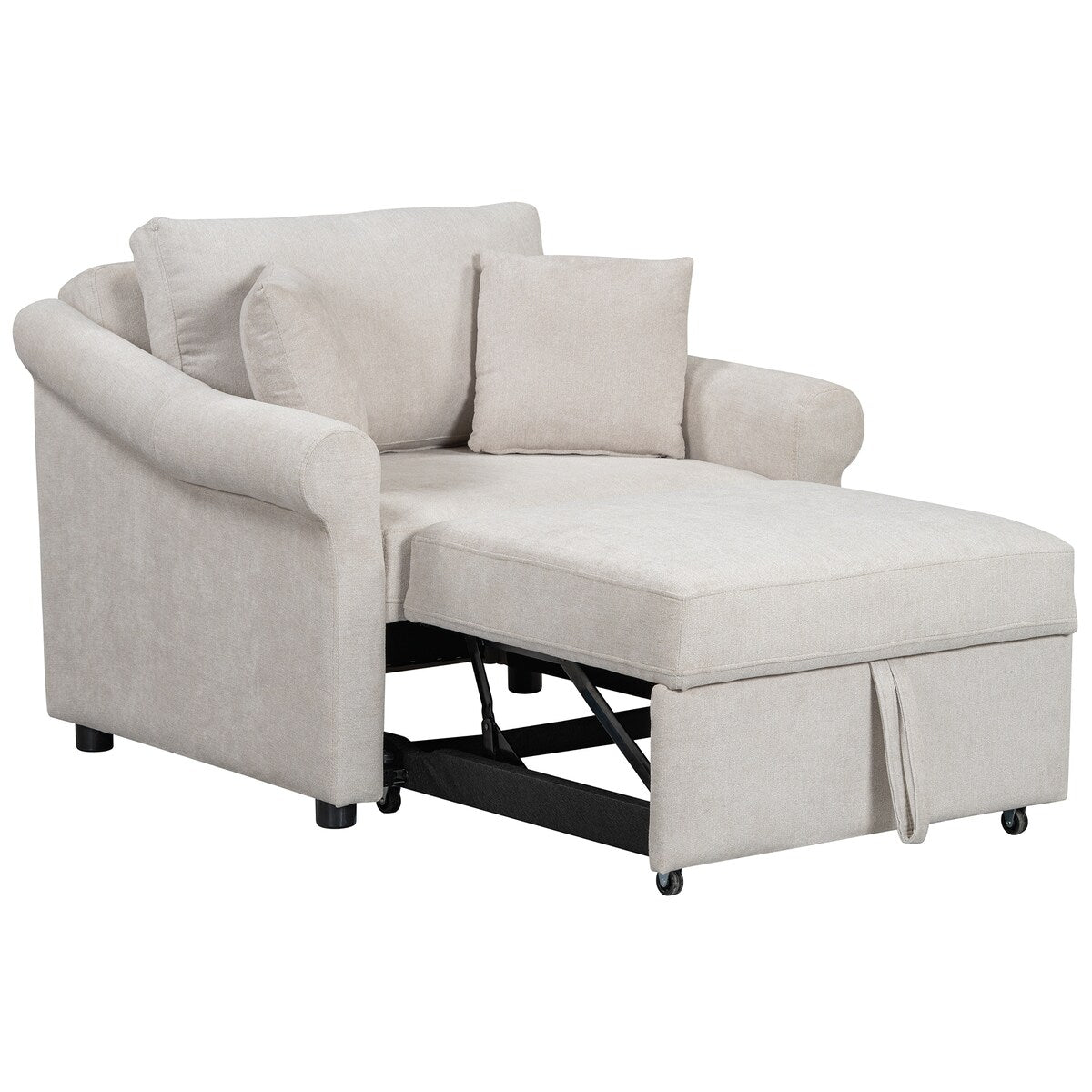 Chenille Convertible Sleeper Chair with Adjustable Backrest, 3 IN 1 Lounger Chair Turns Into Bed, Single Bed for Living Room