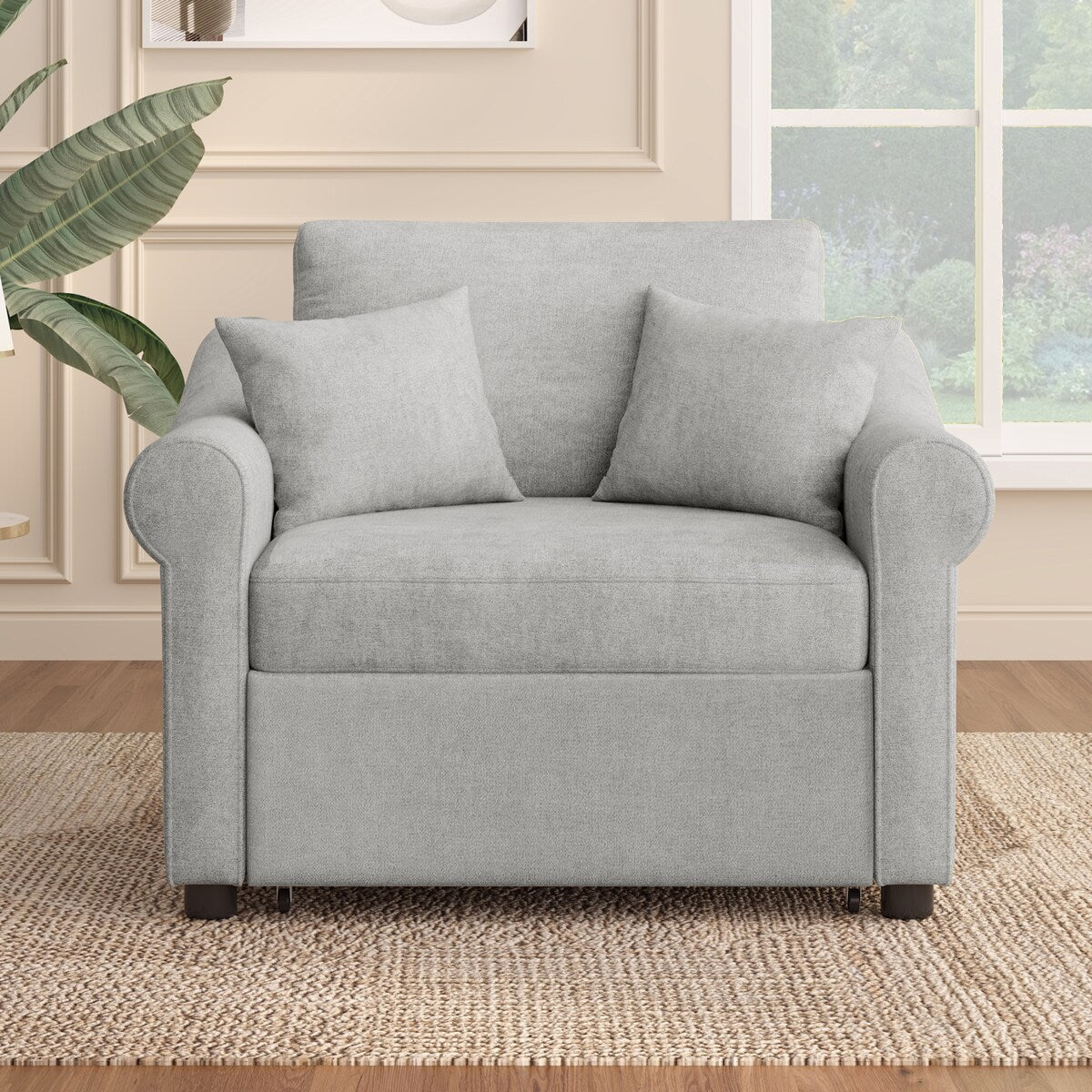 Chenille Convertible Sleeper Chair with Adjustable Backrest, 3 IN 1 Lounger Chair Turns Into Bed, Single Bed for Living Room