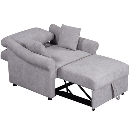 Chenille Convertible Sleeper Chair with Adjustable Backrest, 3 IN 1 Lounger Chair Turns Into Bed, Single Bed for Living Room