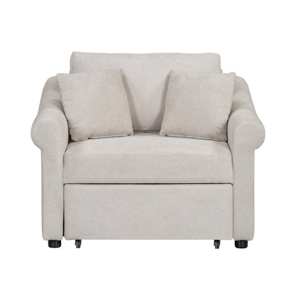 Chenille Convertible Sleeper Chair with Adjustable Backrest, 3 IN 1 Lounger Chair Turns Into Bed, Single Bed for Living Room
