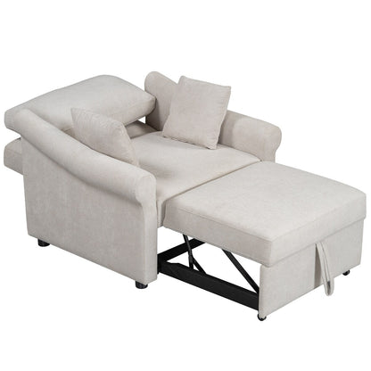 Chenille Convertible Sleeper Chair with Adjustable Backrest, 3 IN 1 Lounger Chair Turns Into Bed, Single Bed for Living Room