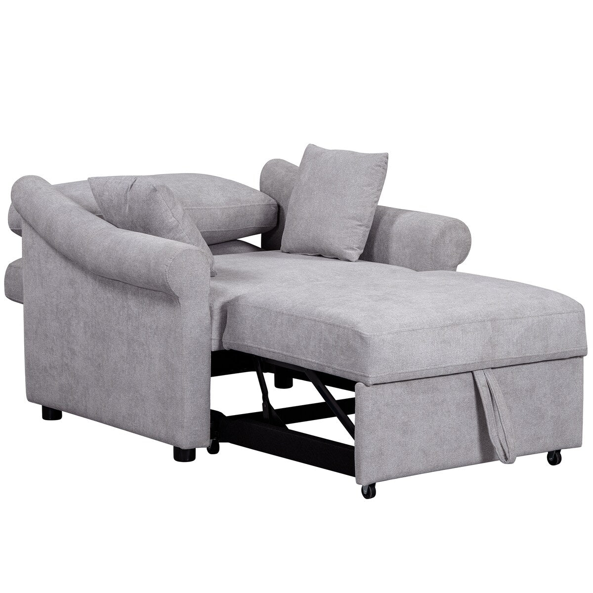 Chenille Convertible Sleeper Chair with Adjustable Backrest, 3 IN 1 Lounger Chair Turns Into Bed, Single Bed for Living Room