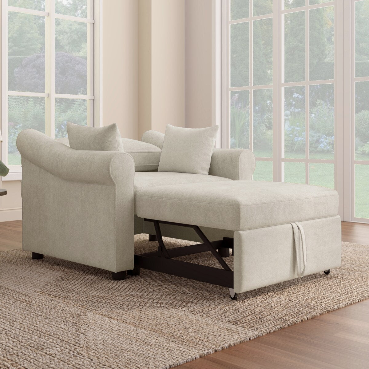 Chenille Convertible Sleeper Chair with Adjustable Backrest, 3 IN 1 Lounger Chair Turns Into Bed, Single Bed for Living Room