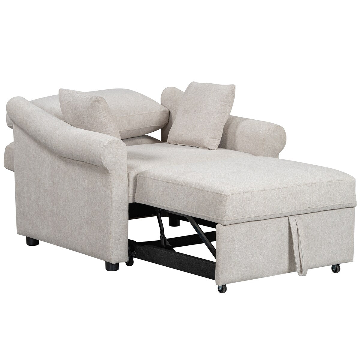 Chenille Convertible Sleeper Chair with Adjustable Backrest, 3 IN 1 Lounger Chair Turns Into Bed, Single Bed for Living Room