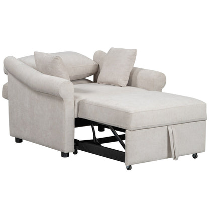 Chenille Convertible Sleeper Chair with Adjustable Backrest, 3 IN 1 Lounger Chair Turns Into Bed, Single Bed for Living Room