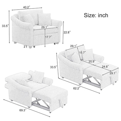 Chenille Convertible Sleeper Chair with Adjustable Backrest, 3 IN 1 Lounger Chair Turns Into Bed, Single Bed for Living Room