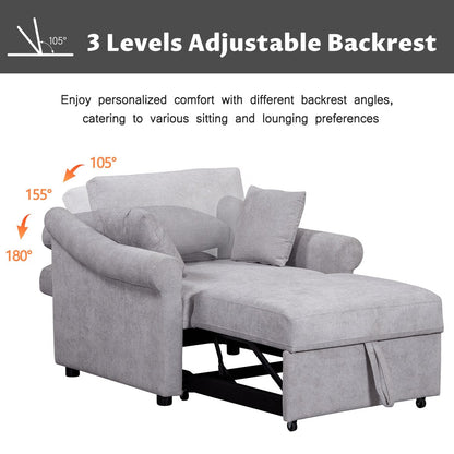 Chenille Convertible Sleeper Chair with Adjustable Backrest, 3 IN 1 Lounger Chair Turns Into Bed, Single Bed for Living Room