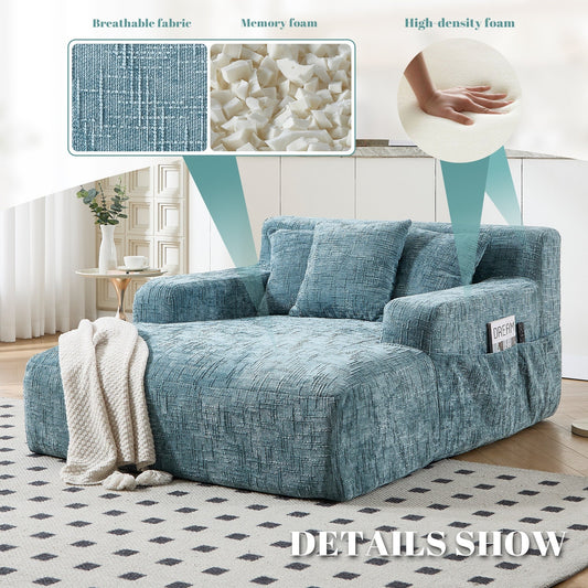 Chenille Lazy Sofa Chaise Lounge with Pillows - Convertible Armchair with Armrests, Multi-Position Sleeper for Living Room
