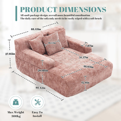 Chenille Lazy Sofa Chaise Lounge with Pillows - Convertible Armchair with Armrests, Multi-Position Sleeper for Living Room