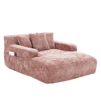 Chenille Lazy Sofa Chaise Lounge with Pillows - Convertible Armchair with Armrests, Multi-Position Sleeper for Living Room