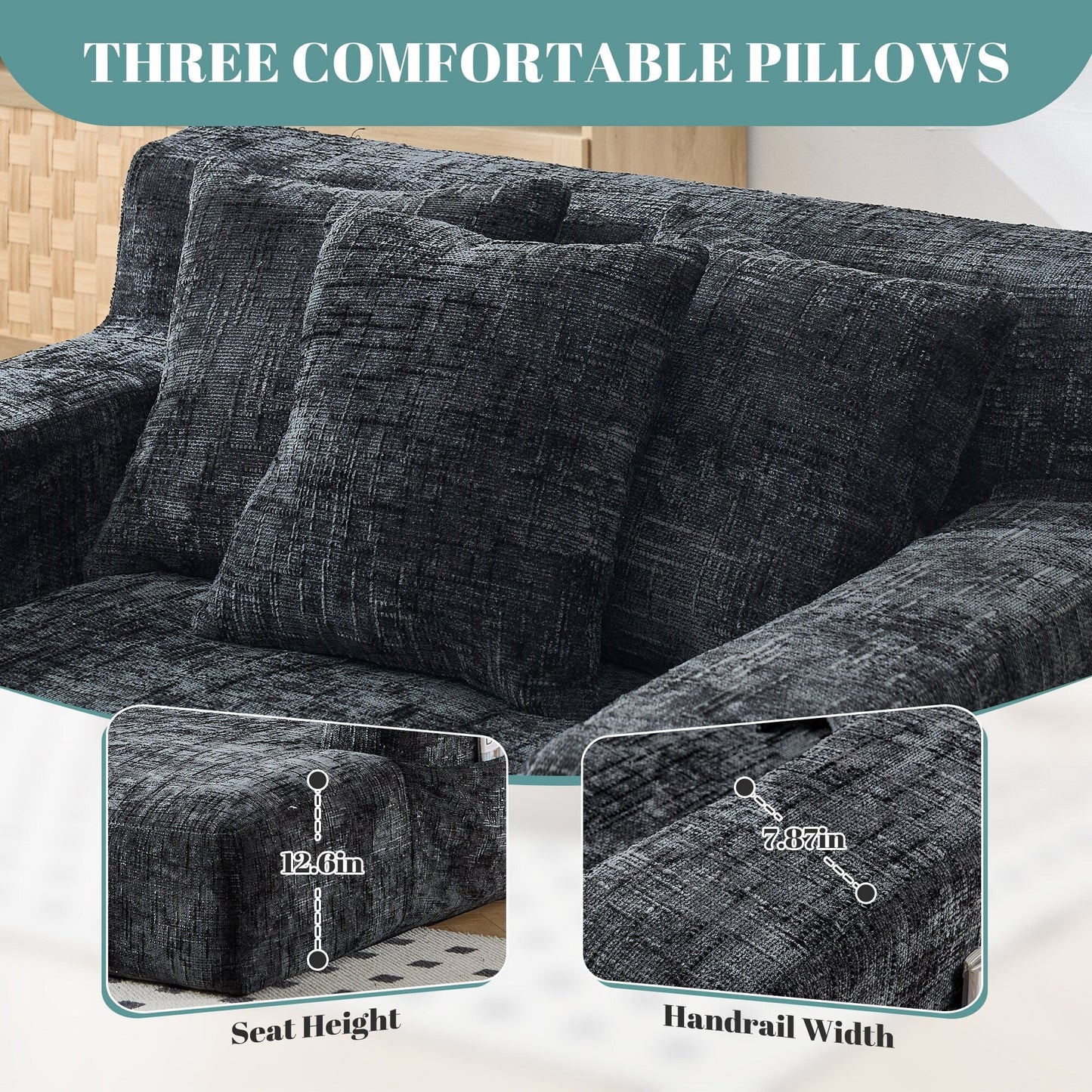 Chenille Lazy Sofa Chaise Lounge with Pillows - Convertible Armchair with Armrests, Multi-Position Sleeper for Living Room