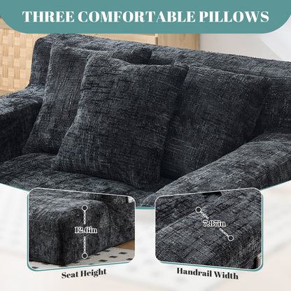 Chenille Lazy Sofa Chaise Lounge with Pillows - Convertible Armchair with Armrests, Multi-Position Sleeper for Living Room