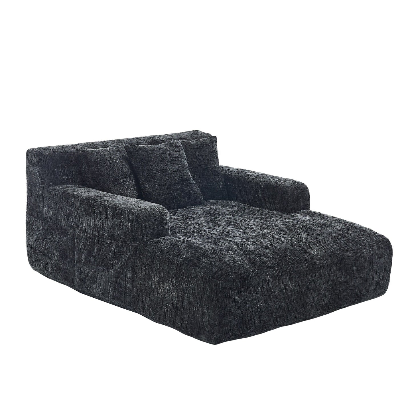Chenille Lazy Sofa Chaise Lounge with Pillows - Convertible Armchair with Armrests, Multi-Position Sleeper for Living Room
