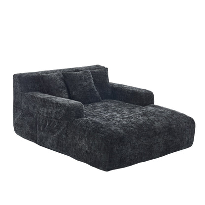 Chenille Lazy Sofa Chaise Lounge with Pillows - Convertible Armchair with Armrests, Multi-Position Sleeper for Living Room