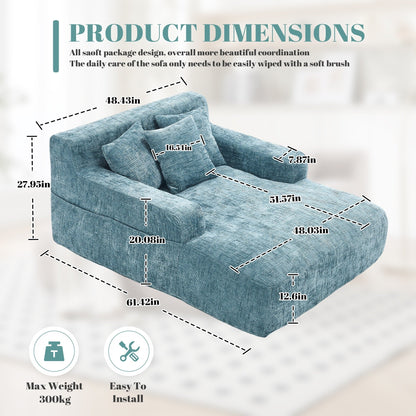 Chenille Lazy Sofa Chaise Lounge with Pillows - Convertible Armchair with Armrests, Multi-Position Sleeper for Living Room