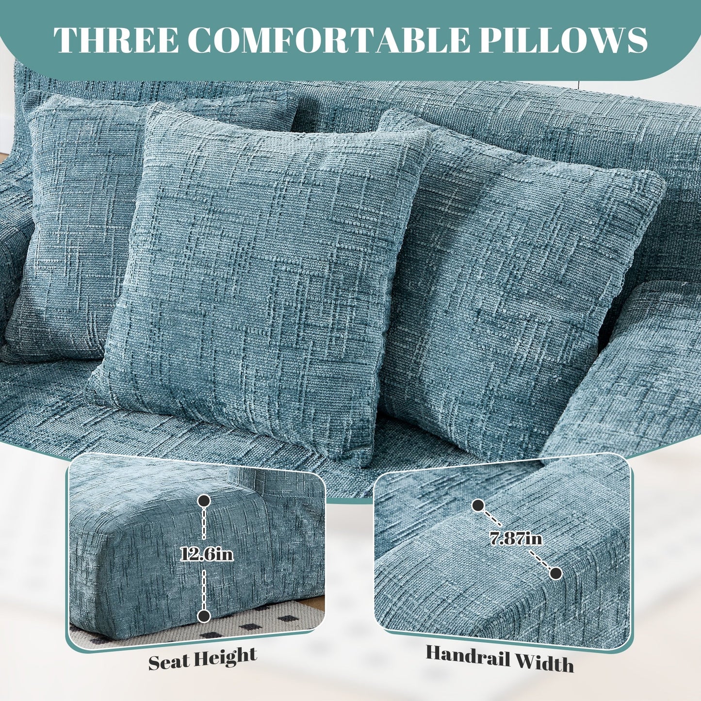 Chenille Lazy Sofa Chaise Lounge with Pillows - Convertible Armchair with Armrests, Multi-Position Sleeper for Living Room