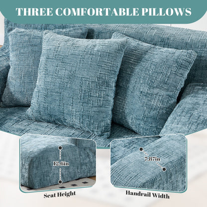 Chenille Lazy Sofa Chaise Lounge with Pillows - Convertible Armchair with Armrests, Multi-Position Sleeper for Living Room