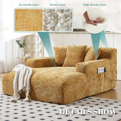 Chenille Lazy Sofa Chaise Lounge with Pillows - Convertible Armchair with Armrests, Multi-Position Sleeper for Living Room