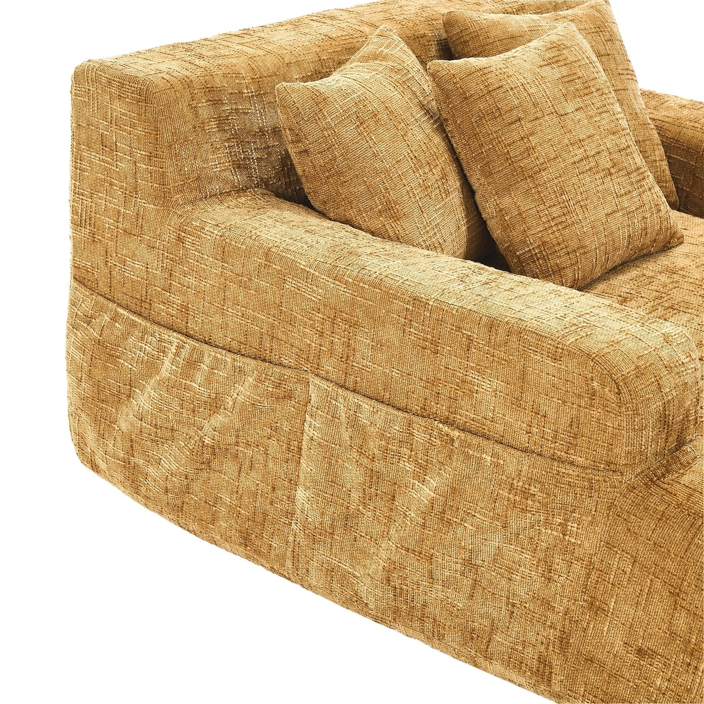 Chenille Lazy Sofa Chaise Lounge with Pillows - Convertible Armchair with Armrests, Multi-Position Sleeper for Living Room