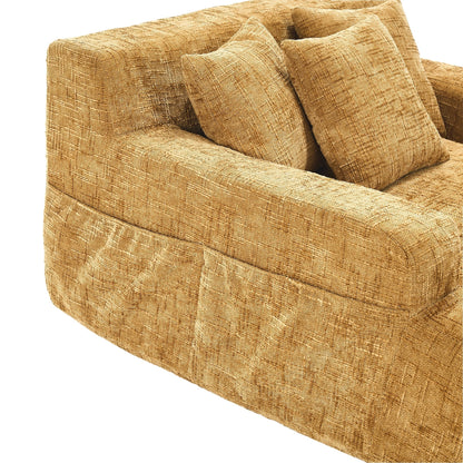 Chenille Lazy Sofa Chaise Lounge with Pillows - Convertible Armchair with Armrests, Multi-Position Sleeper for Living Room