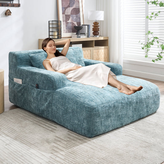 Chenille Lazy Sofa Chaise Lounge with Pillows - Convertible Armchair with Armrests, Multi-Position Sleeper for Living Room