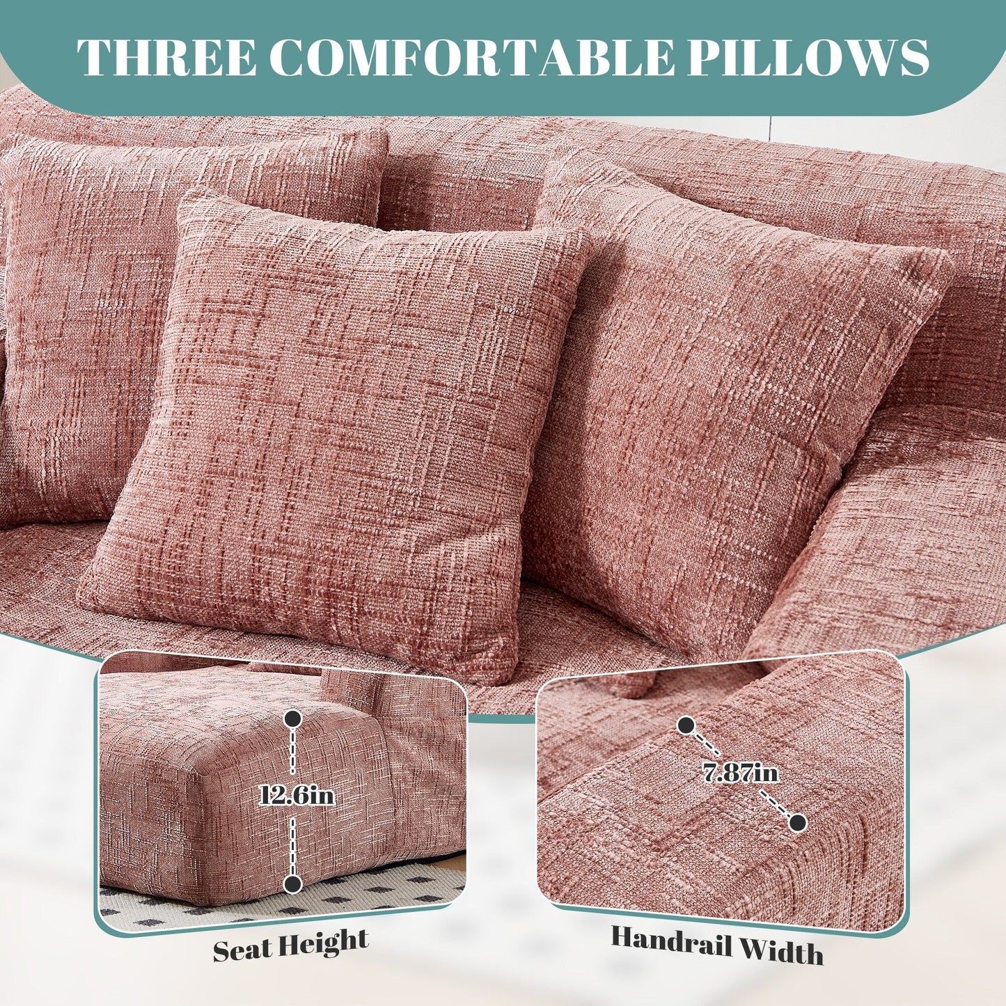 Chenille Lazy Sofa Chaise Lounge with Pillows - Convertible Armchair with Armrests, Multi-Position Sleeper for Living Room