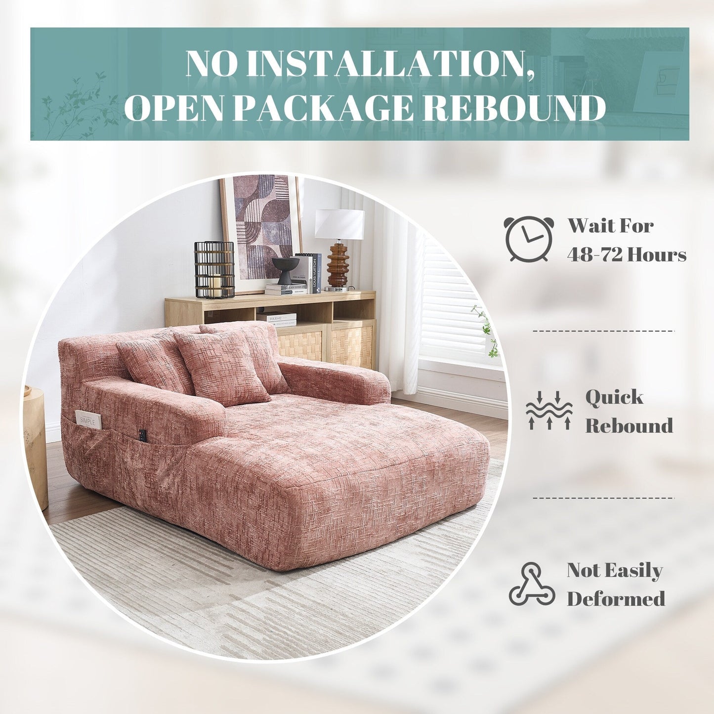 Chenille Lazy Sofa Chaise Lounge with Pillows - Convertible Armchair with Armrests, Multi-Position Sleeper for Living Room
