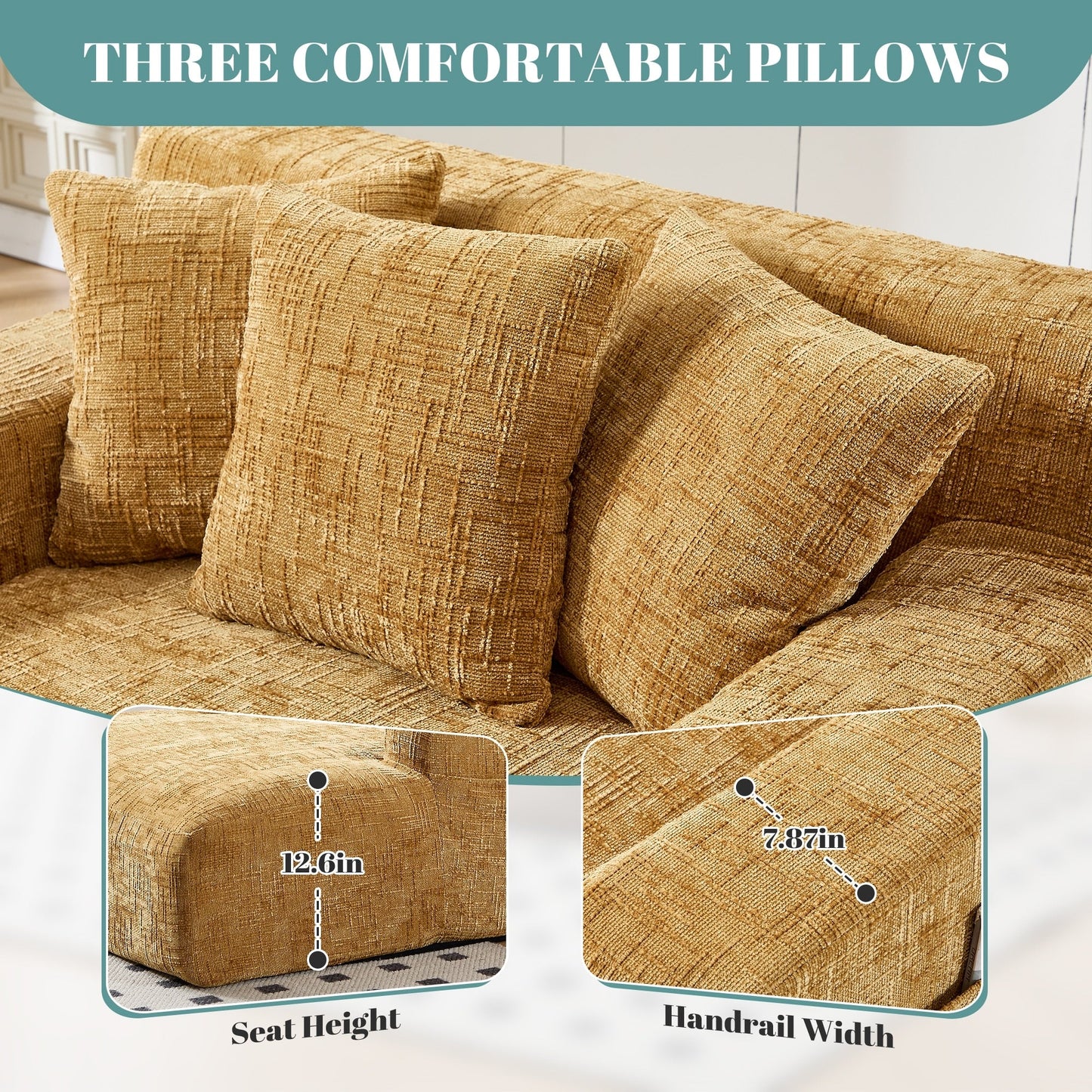 Chenille Lazy Sofa Chaise Lounge with Pillows - Convertible Armchair with Armrests, Multi-Position Sleeper for Living Room