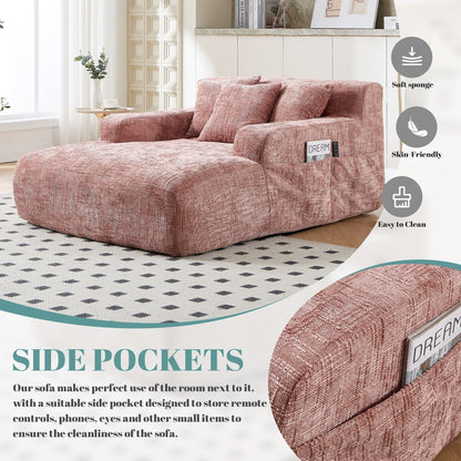 Chenille Lazy Sofa Chaise Lounge with Pillows - Convertible Armchair with Armrests, Multi-Position Sleeper for Living Room