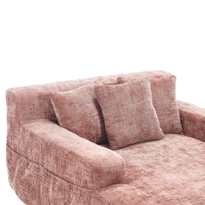 Chenille Lazy Sofa Chaise Lounge with Pillows - Convertible Armchair with Armrests, Multi-Position Sleeper for Living Room