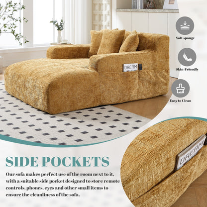Chenille Lazy Sofa Chaise Lounge with Pillows - Convertible Armchair with Armrests, Multi-Position Sleeper for Living Room