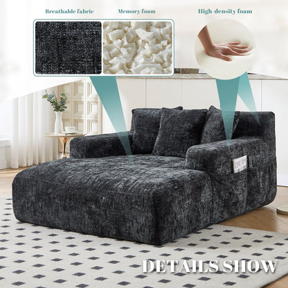 Chenille Lazy Sofa Chaise Lounge with Pillows - Convertible Armchair with Armrests, Multi-Position Sleeper for Living Room