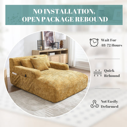 Chenille Lazy Sofa Chaise Lounge with Pillows - Convertible Armchair with Armrests, Multi-Position Sleeper for Living Room