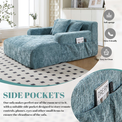 Chenille Lazy Sofa Chaise Lounge with Pillows - Convertible Armchair with Armrests, Multi-Position Sleeper for Living Room