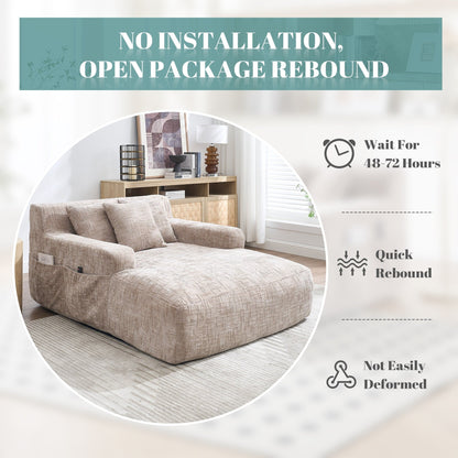 Chenille Lazy Sofa Chaise Lounge with Pillows - Convertible Armchair with Armrests, Multi-Position Sleeper for Living Room