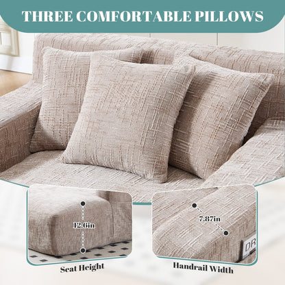 Chenille Lazy Sofa Chaise Lounge with Pillows - Convertible Armchair with Armrests, Multi-Position Sleeper for Living Room