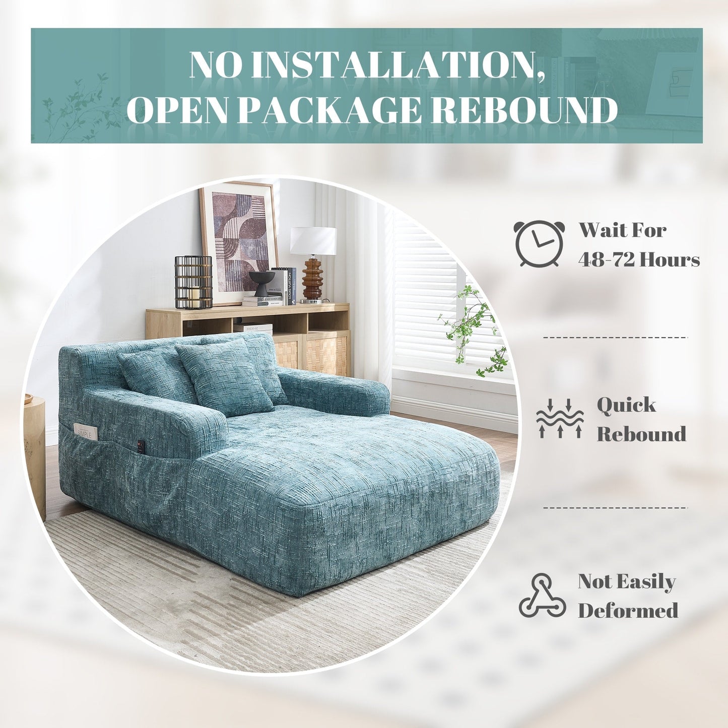 Chenille Lazy Sofa Chaise Lounge with Pillows - Convertible Armchair with Armrests, Multi-Position Sleeper for Living Room