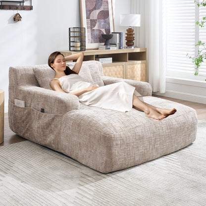 Chenille Lazy Sofa Chaise Lounge with Pillows - Convertible Armchair with Armrests, Multi-Position Sleeper for Living Room
