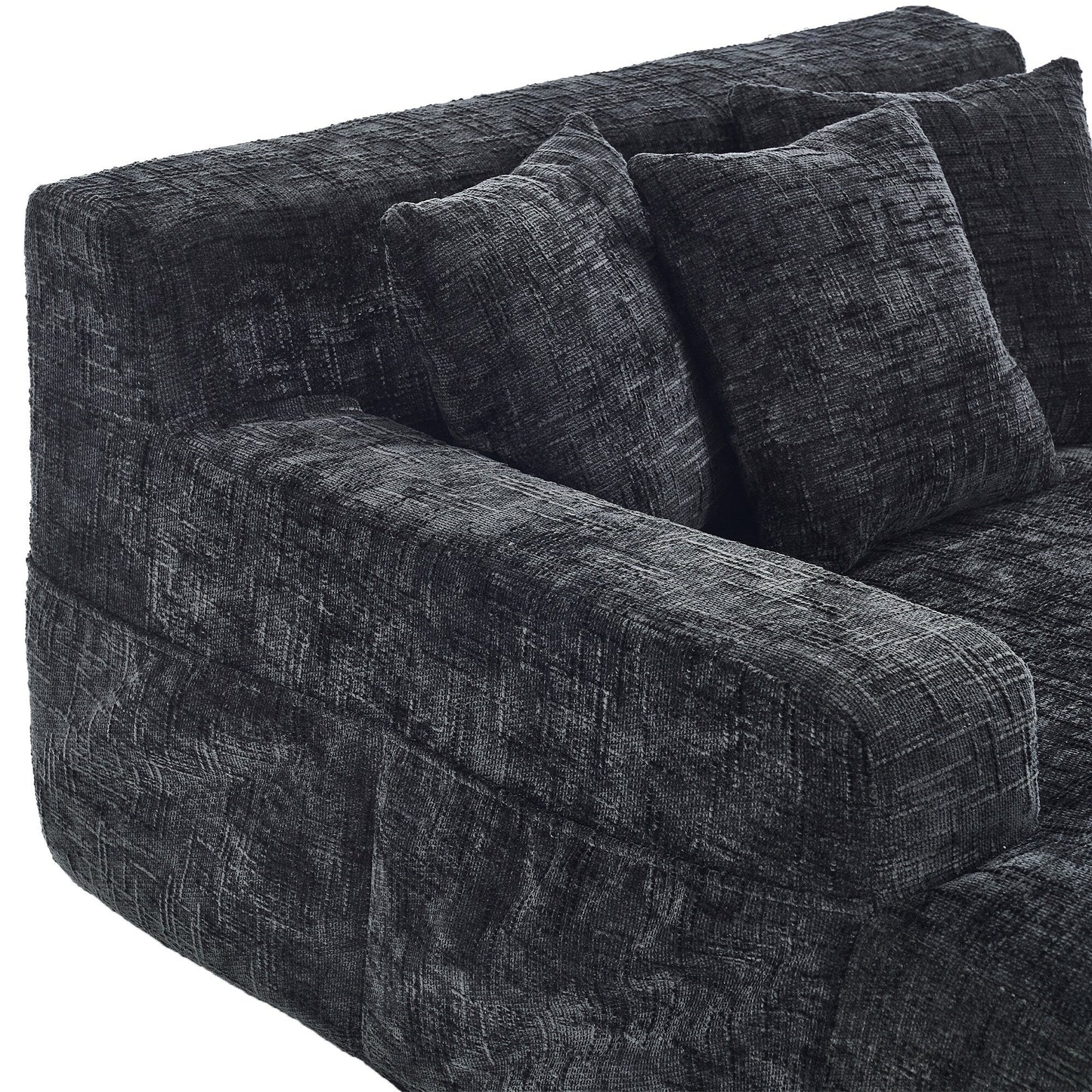 Chenille Lazy Sofa Chaise Lounge with Pillows - Convertible Armchair with Armrests, Multi-Position Sleeper for Living Room