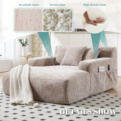 Chenille Lazy Sofa Chaise Lounge with Pillows - Convertible Armchair with Armrests, Multi-Position Sleeper for Living Room