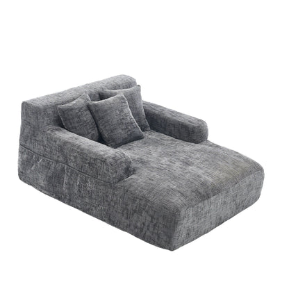 Chenille Lazy Sofa Chaise Lounge with Pillows - Convertible Armchair with Armrests, Multi-Position Sleeper for Living Room