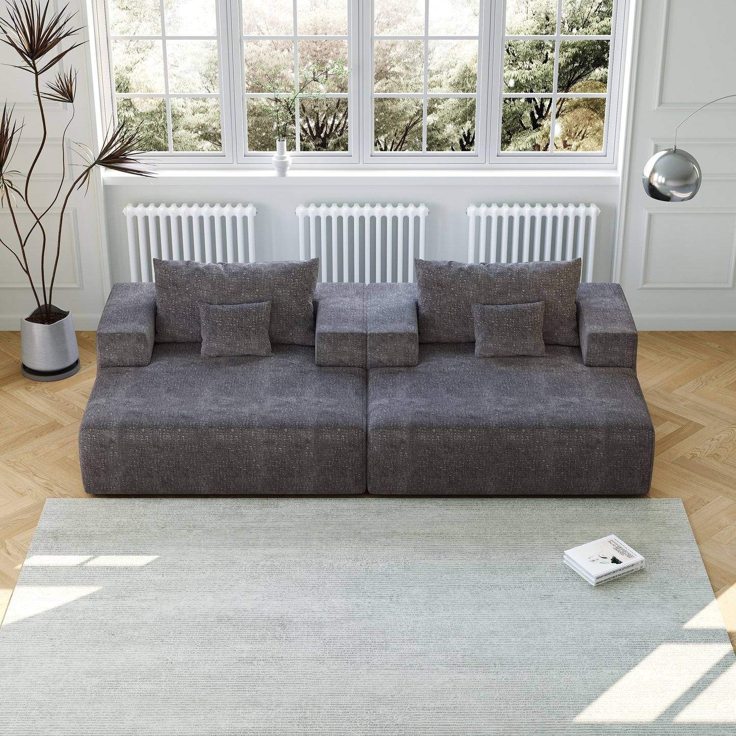 Chenille Single Sleeper Chair Sofa with Backrest Pillow
