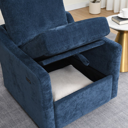 Chenille Swivel Accent Chair - USB/Type-C Charging Armchair with Book Pocket for Living Room & Bedroom