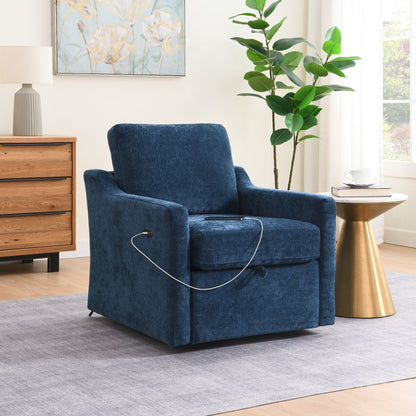 Chenille Swivel Accent Chair - USB/Type-C Charging Armchair with Book Pocket for Living Room & Bedroom