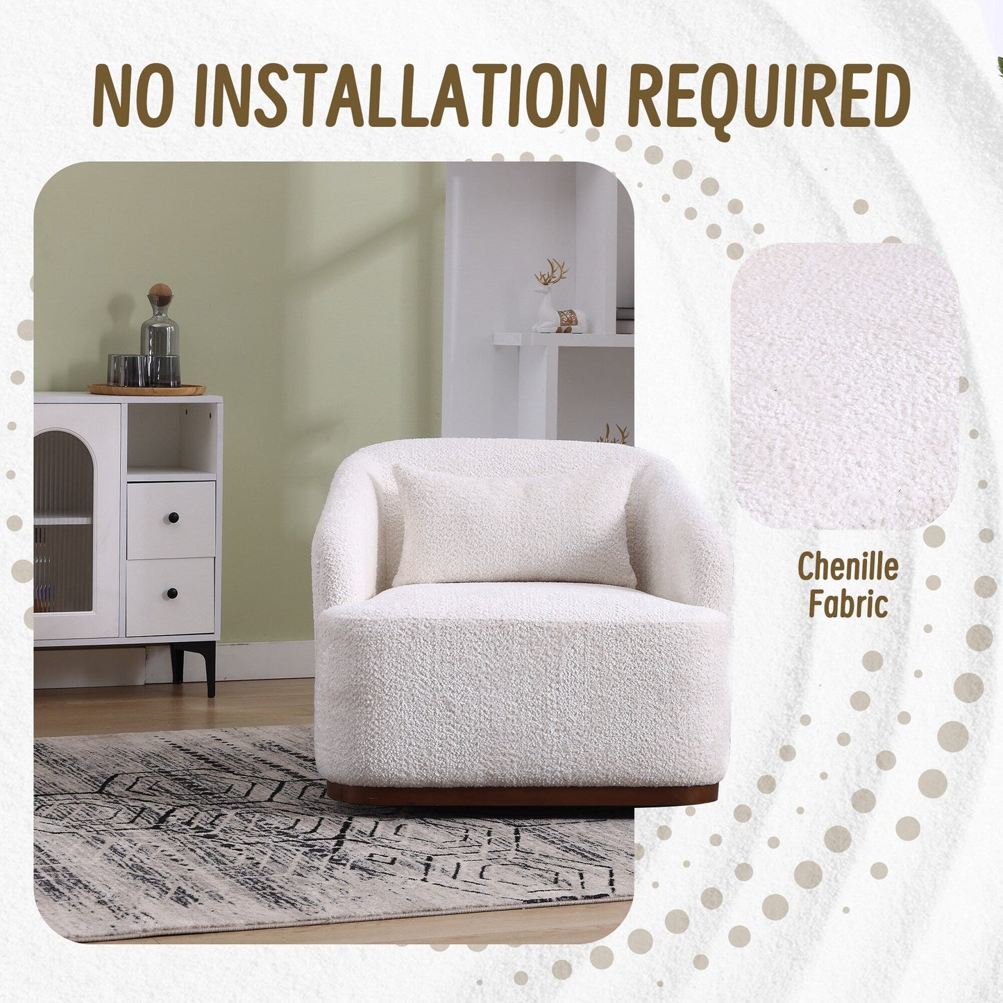 Chenille Swivel Barrel Chair with 360Â° Rotation, Comfortable Accent Sofa Chair for Living Room, Study Room, or Lounge