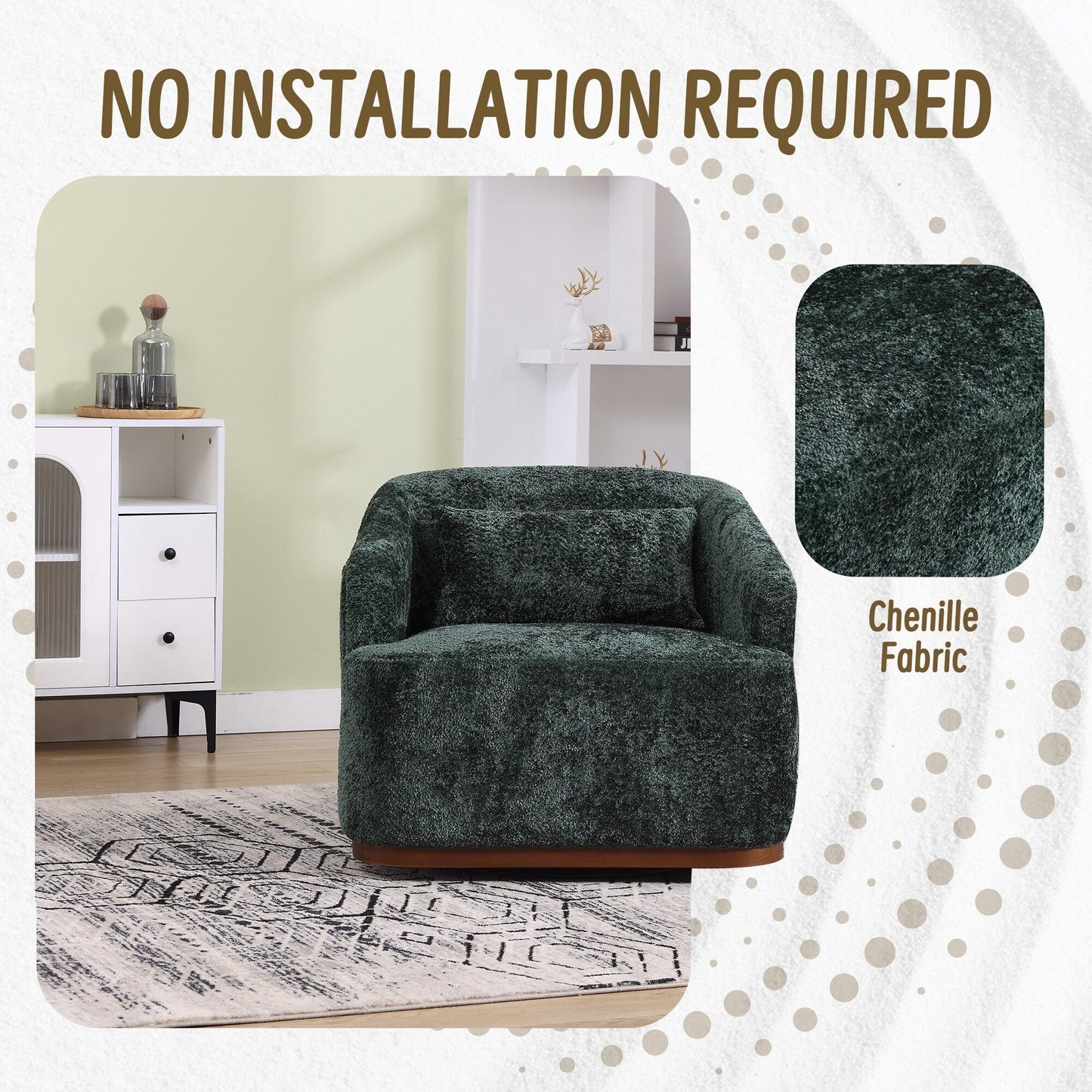 Chenille Swivel Barrel Chair, 360-Degree Comfy Accent Sofa for Living Room, Bedroom, and Study with Removable Cushion