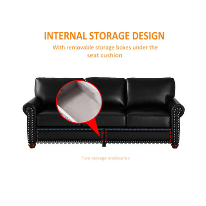 Classic 83 PU Leather Upholstered 3-Seater Sofa with Bottom Storage Box and Nailhead Decoration