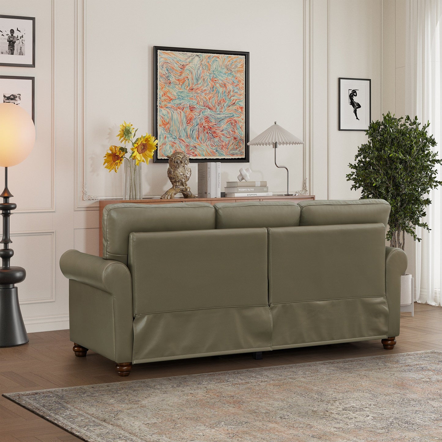 Classic 83 PU Leather Upholstered 3-Seater Sofa with Bottom Storage Box and Nailhead Decoration